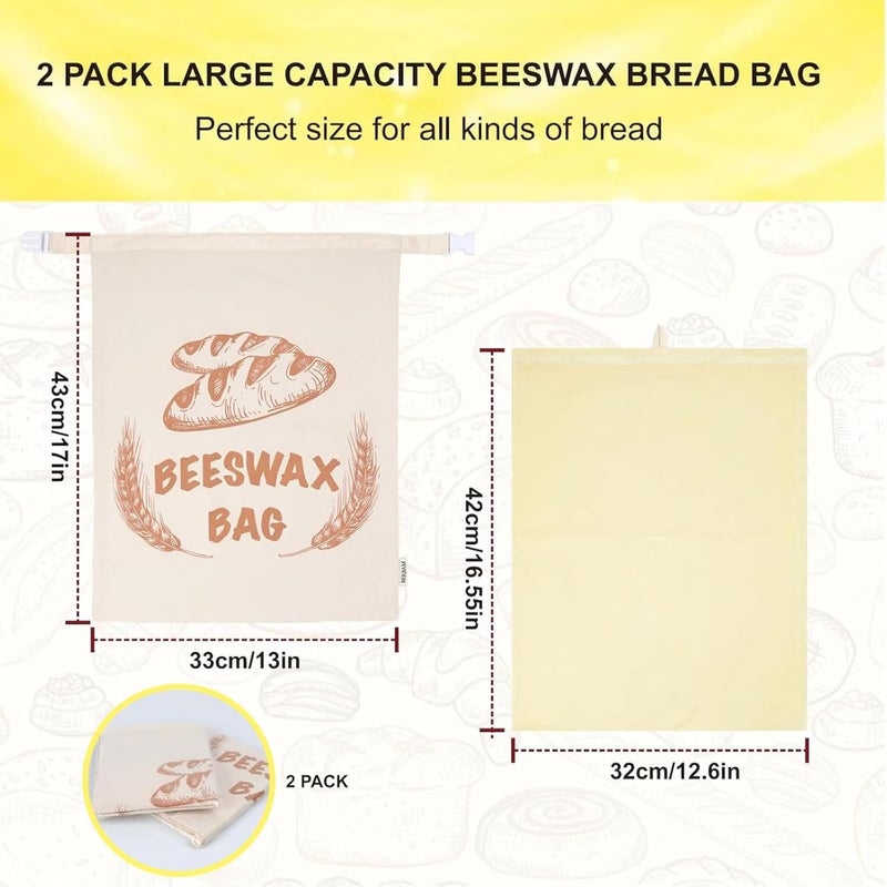BERBAM 2 Pack Beeswax Bread Bags with Replaceable Liners,Reusable Bread Bags for Homemade Bread, XL Eco-Friendly Food Storage Bags for Extended Food Freshness,13X17 inch - Image 2